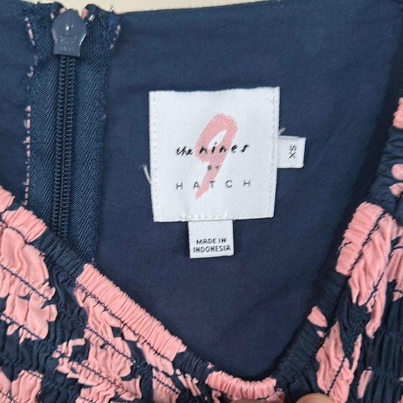 The Nines by HATCH Pink and White Puff Sleeve Smocked Midi Dress - Picture 6 of 8